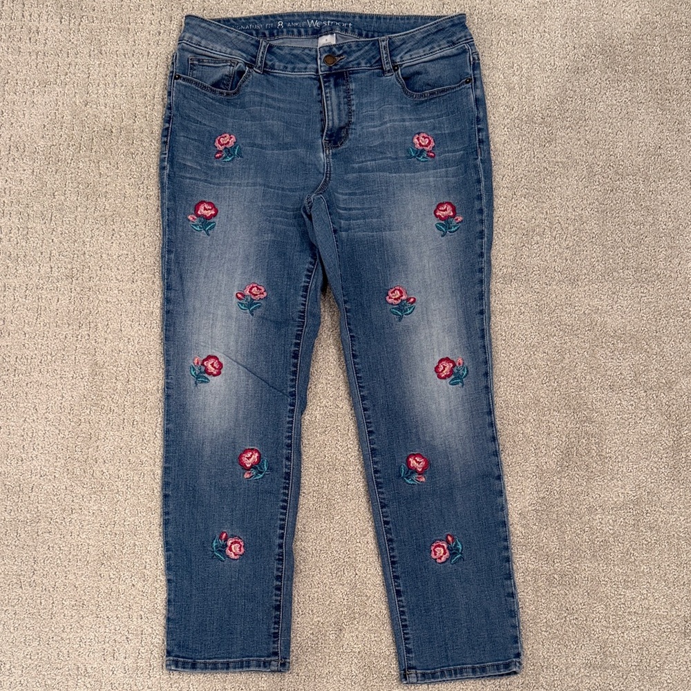 Westport Blue Jeans with Pink Floral Embroidery